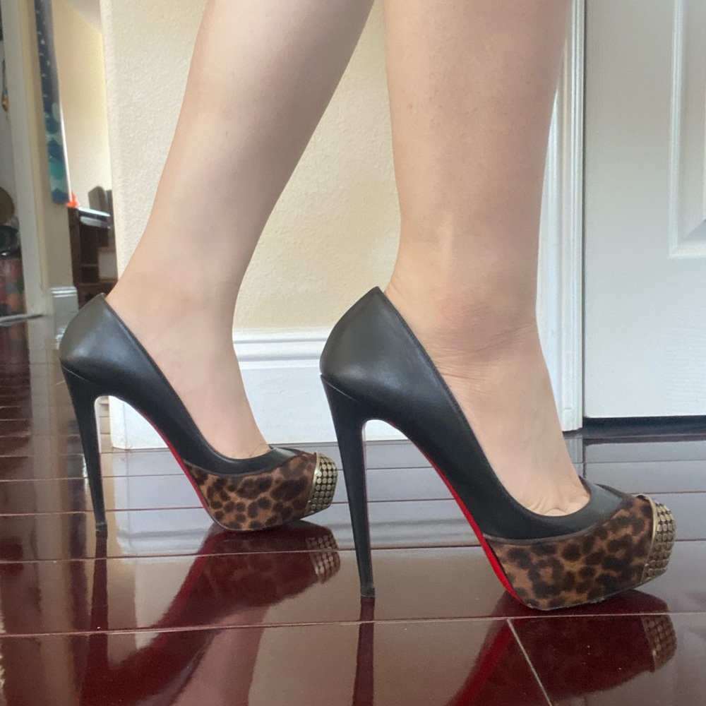 Christian Louboutin 140 black and leopard heels